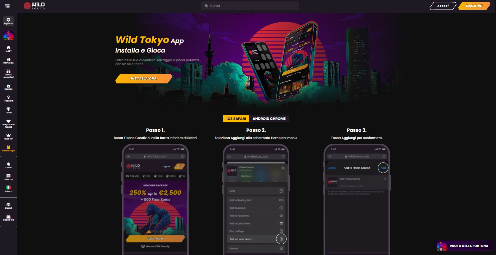 Bonus e condizioni di attivazione presso Wild Tokyo